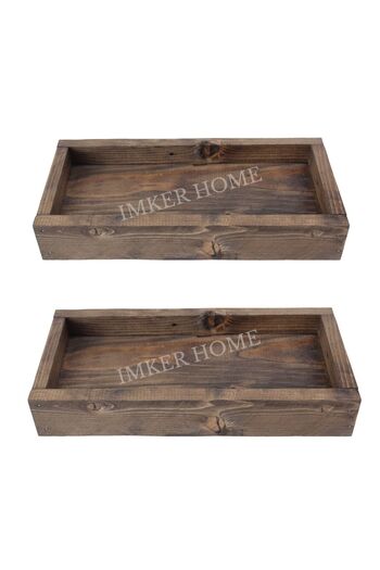 IMKER HOME 2 Adet Dekoratif Masif Ahşap Italyan Tasarım Çay Kahve Sunum Tepsisi Bardak Fincan Kupa Altlığı