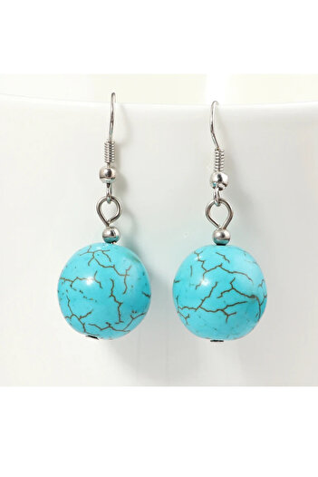 Kusakli 3 cm Plain Turquoise Natural Stone Earrings - 1 Pair