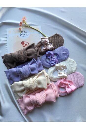 Baby Tweety 8-Piece Combination Handmade Baby Girl Bandana & Ballerina Socks