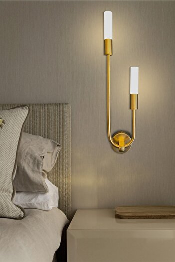 Fivorno Aydınlatma Çift Kollu Modern Led Duvar Aydınlatma Aplik - Bal Renk Kaplamalı