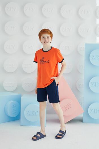 Sevim Orange Men's Shorts Set - Short Sleeve, Waiter C6T5N6O8
