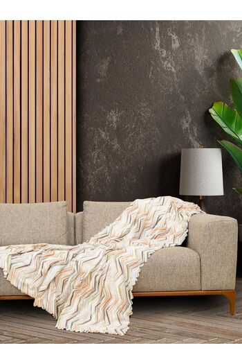 Latuda Concept Softmicro Zigzag Patterned Sofa Blanket - 180x220 cm, Cream Color TV Blanket