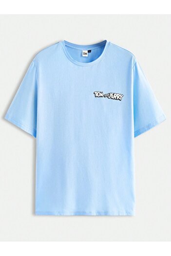 PALPİTO Unisex Oversize T-Shirt - Baby Blue, με στάμπα Tom and Jery