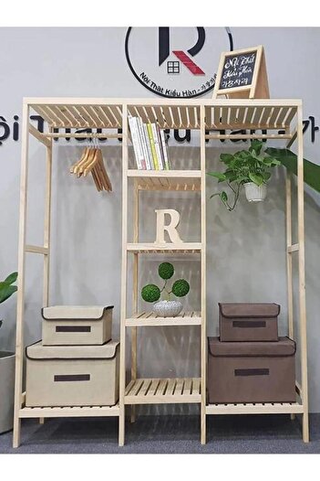 Loolpi Home Ahşap Ayaklı Askı Elibse Askısı Çok Amaçlı Dolap Gardrop