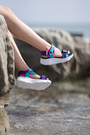 sandal spor Sandale sport zilnice cu velcro cu toc pană pentru femei Ss001-0178.albastru-violet