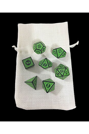 Le Majeur Dnd Frp Zar Seti 7li Set Dnd Zarı Dungeons And Dragons Masaüstü Oyun Zarı Yeşil Renkli Kese Hediye