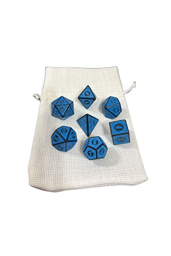 Le Majeur Dnd Frp Zar Seti 7li Set Dnd Zarı Dungeons And Dragons Masaüstü Oyun Zarı Mavi Renkli Kese Hediye