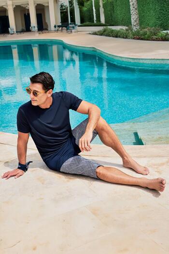 Haşema Men's Long Shorts - Navy Blue White, Patterned, for Pool and Sea, 24-7