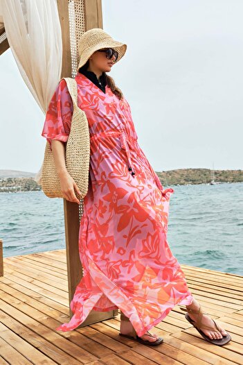 Haşema Patterned Pink Long Pareo 4098