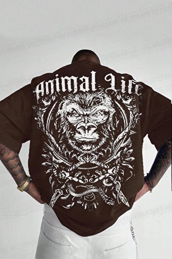 Teenage Millionaire Ανδρικό μπλουζάκι Oversize Casual - Καφέ, Animal Life Printed