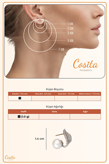 COSİTA Zircon Stone Pearl Leaf Ghost - Vintage Silver Earrings