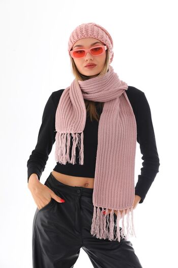 Ritagarcia Σετ Beanie Φουλάρι Πούδρα Πλεκτό Πούδρα