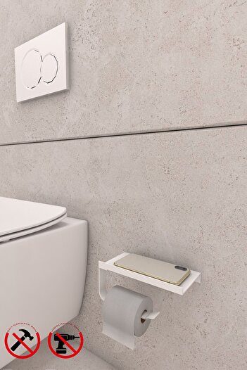 Alper Banyo Suport pentru hârtie igienică alb cu raft pentru telefon Suport pentru telefon mobil