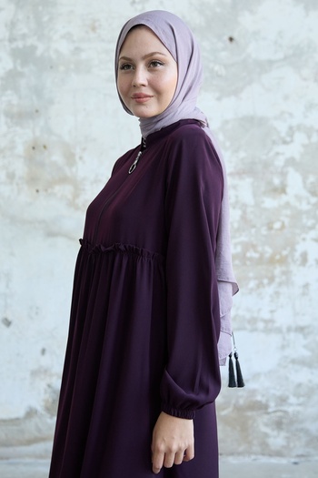 InStyle Arkadan Püskül Detay Büzgü Mürdüm Ferace