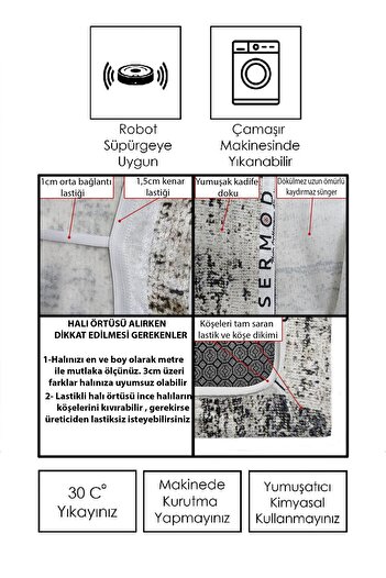 Sermod 60 Süngerli Gri Kırçıllı Modern Kaymaz Halı Örtüsü