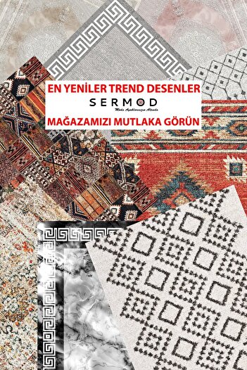 Sermod 01-süngerli Krem Gri Çizgili Geometrik Modern Dekoratif Halı Örtüsü