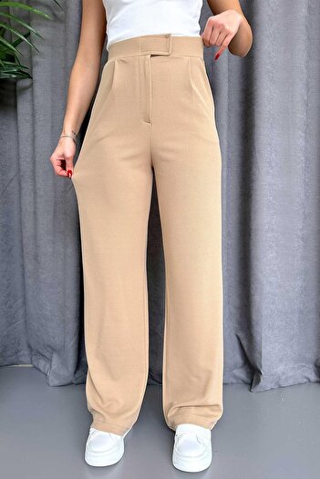 Mine Tan Butik Cırt Detay Palazzo Kadın Pantolon - Camel