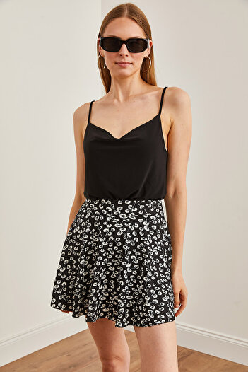 Olalook Fustă neagră cu pantaloni scurți camisole Gonca - ETK-19000170