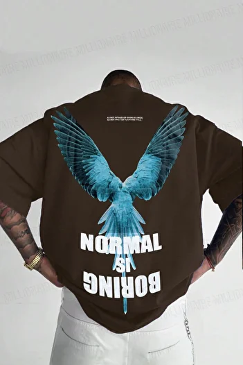Teenage Millionaire Ανδρικό καφέ Normal Is Boring Crew Neck Oversize Loose T-shirt