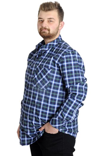 ModeXL Mode Xl Büyük Beden Erkek Gömlek Ekose Uzun Kollu 23300 Nefti