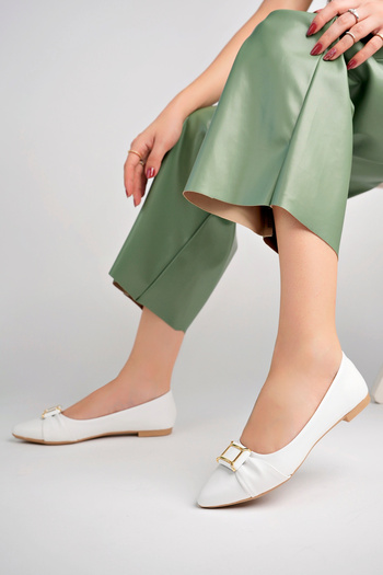 Freemax White Women's Summer Comfortable Ballerinas with Buckle - Freemax.041