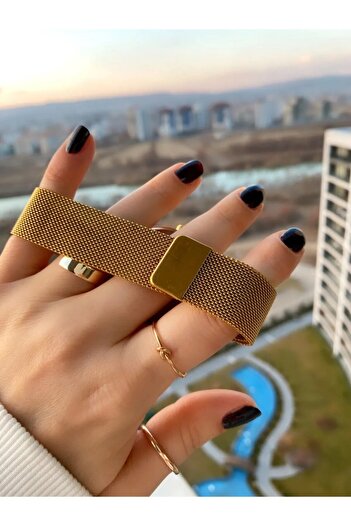 ÇENÇEN Gold Kordon Siyah Kadran Çelik Kordon Kol Saati