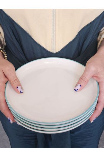 MeGgDecor 21cm Thick Turquoise Striped Cake Plate - 4 Copies