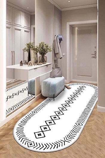 Lavita Home Machine Washable Non-Slip Base Stain Resistant Oval Runner White Cutting Runner for Home Decoration