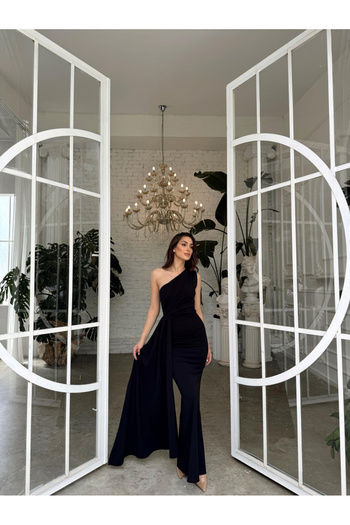 Mekafashion Black Evening Dress - Pearl Tail Detail, Model 53667