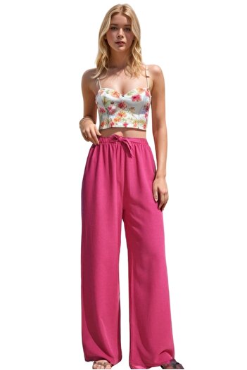 Cassime High Waist Fuchsia Linen Palazzo Trousers - Wide Leg Summer