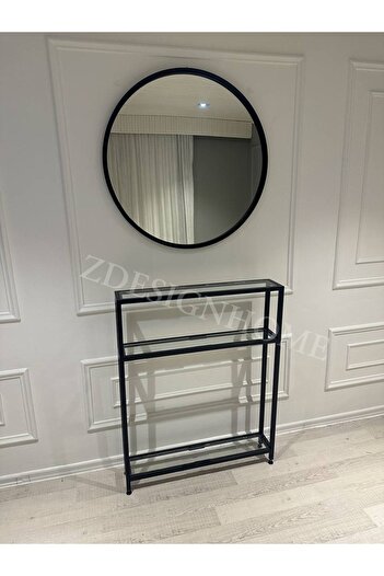 zdesignhome 80 Çap Ayna + 80x15x100 Cm Dresuar ( Şeffaf Cam ) Takım