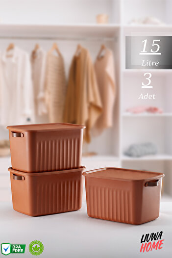 LIUWA 3 ADET Storage Box Mix 15 Lt Çok Amaçlı Düzenleyici Kapaklı Kutu, Dekoratif Saklama Kutusu