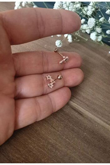 Bylin Cerrahi Çelik İnce Barlı Üç Yıldızlı Piercing - 1 Adet