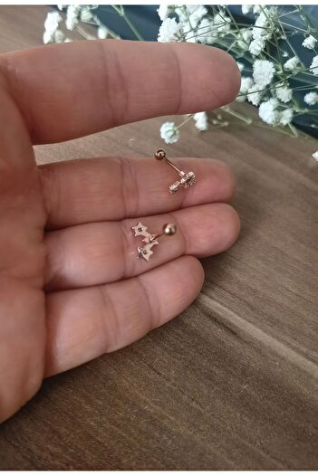 Bylin Cerrahi Çelik İnce Barlı Üç Yıldızlı Piercing - 1 Adet