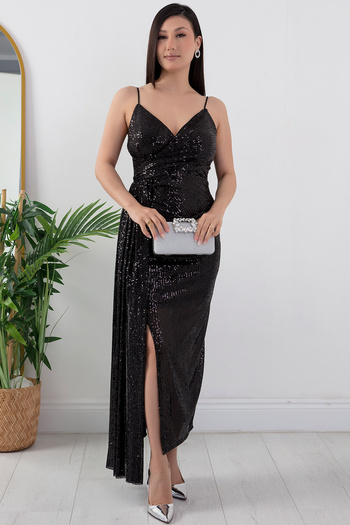 PULLIMM Crochet Collar Sequin Evening Dress - Strappy 39868