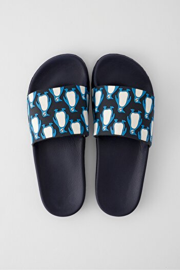 OZYO Boulders Navy Blue Penguin Patterned Men's Eva Beach Slippers