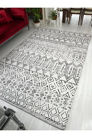MEKA TEKSTİL New Pattern Ethnic White Model Velvet Carpet Cover