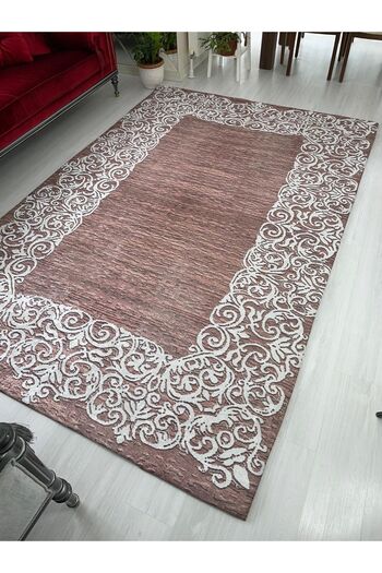 MEKA TEKSTİL Husa de covor din catifea elastica model Suyolu maro