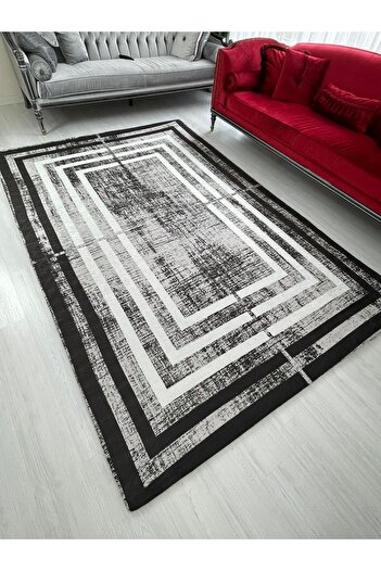MEKA TEKSTİL Black Frame New Model Velvet Carpet Cover