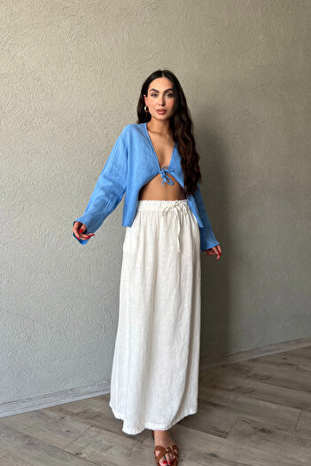Seda Yalçın Atelier Long Linen Skirt - Ecru with Tie Waist Detail