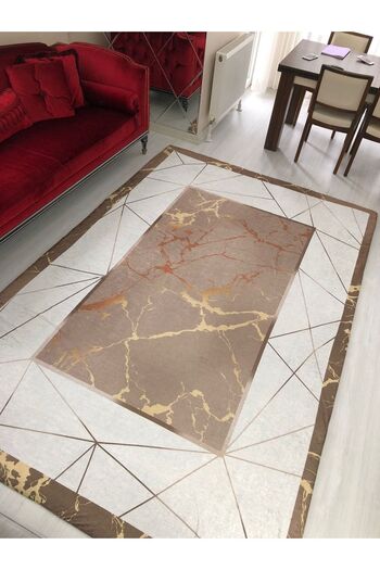 MEKA TEKSTİL New Model Brown Prism Elastic Carpet Cover Velvet