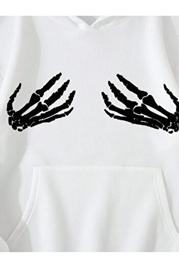 Equinox Λευκό φούτερ Unisex Skeleton Hand Printed Hoodie