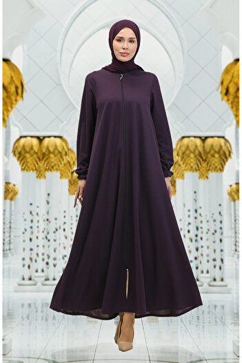 sefamerve Plum Zippered Mevlana Ferace - 3085-03