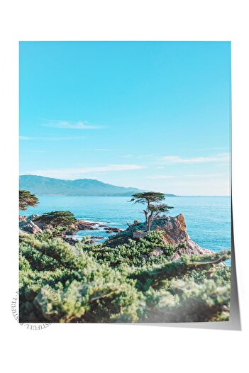 Postifull Unframed Poster, Summer Themed Painting No:251, Greenery and Rockery Landscape Photo, Green, Vertical