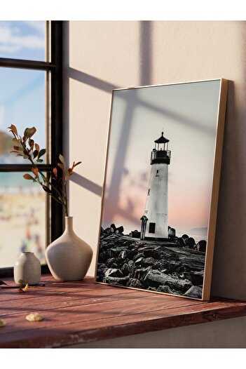 Postifull Frameless Poster, Summer Themed Painting No:186, Lighthouse Photo, White Poster, Vertical