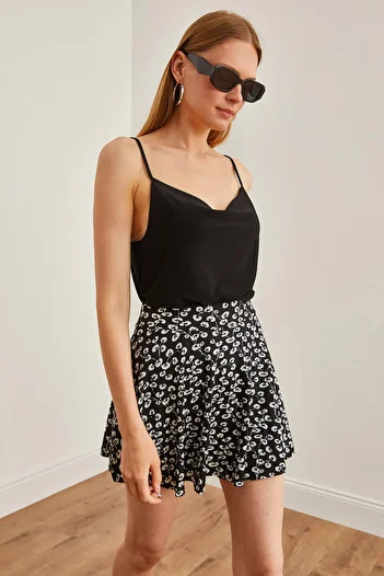Olalook Fustă neagră cu pantaloni scurți camisole Gonca - ETK-19000170