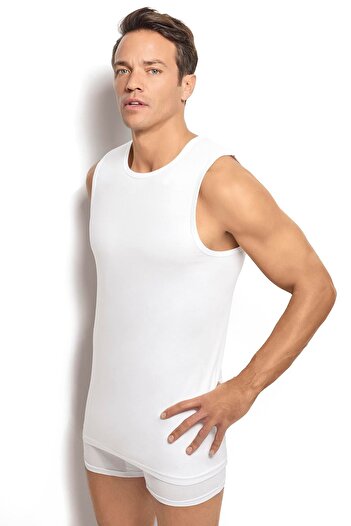 MYS GRUP TEKSTİL Men's White Cotton 3-piece Undershirt Set - Crew Neck / 126