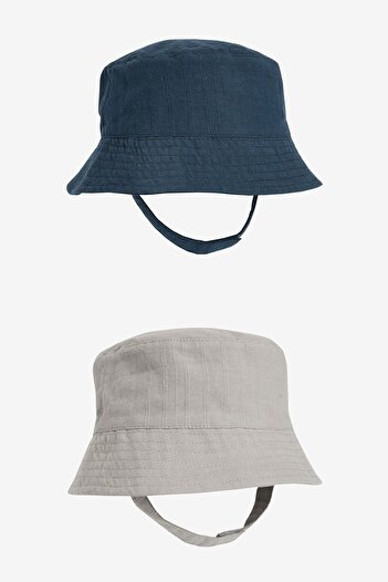 Next Baby Gray Navy Blue Set of 2 100% Cotton Hat