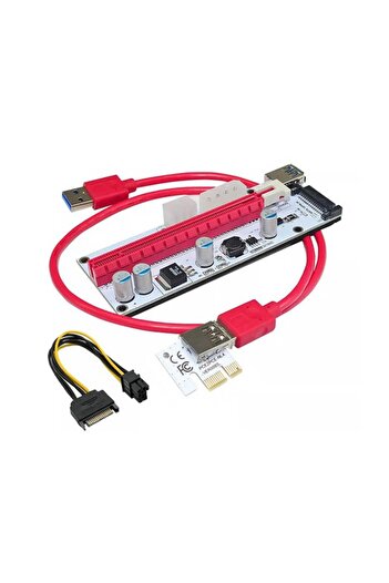 Koodmax VER008S PCI-E Express 1X To 16X USB 3.0 Riser Kart Uzatıcı Yükseltici - 4Pin 6Pin SATA Güç