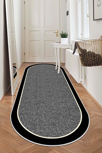 Confidence Home Machine Washable Non-Slip Base Stain Resistant Oval Runner Gray Cutting Runner for Home Decoration